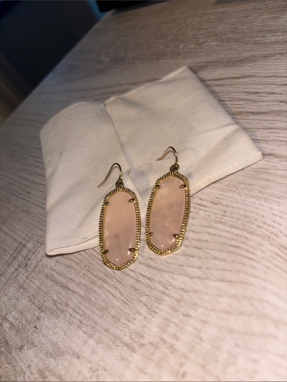 Kendra Scott Gold Beaded Frame Pink Stone Drop Earrings